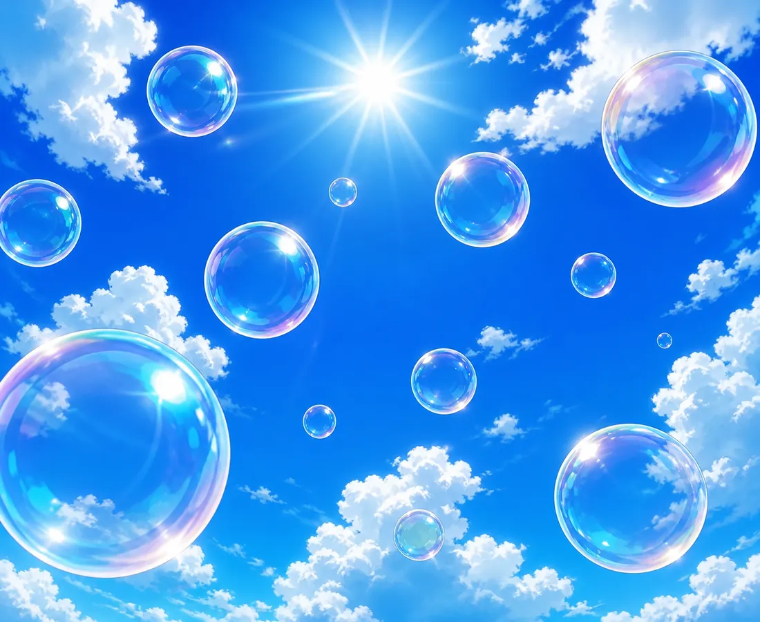 bubbles rising into a blue sky